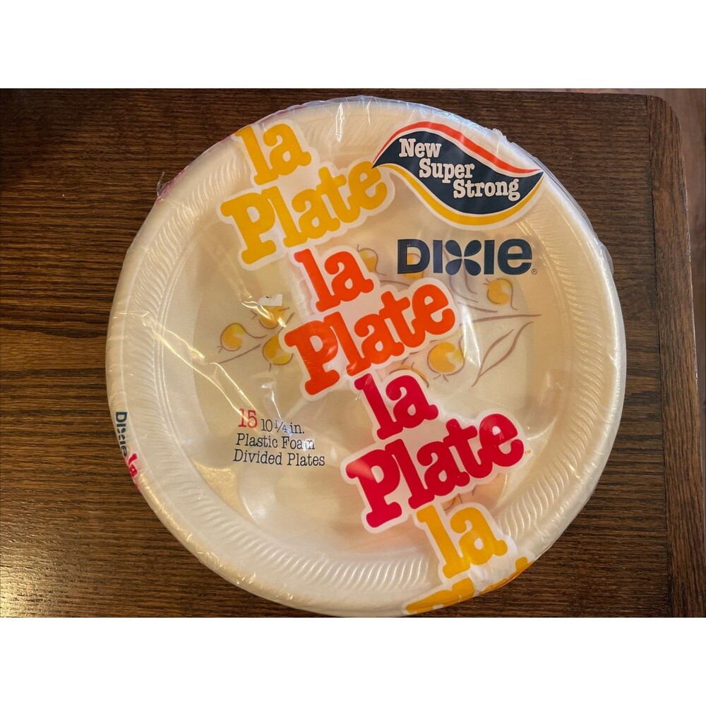 Dixie La Plate Vtg 80’s Divided Food Plates 10.25” Plates 11 Count Plastic Foam